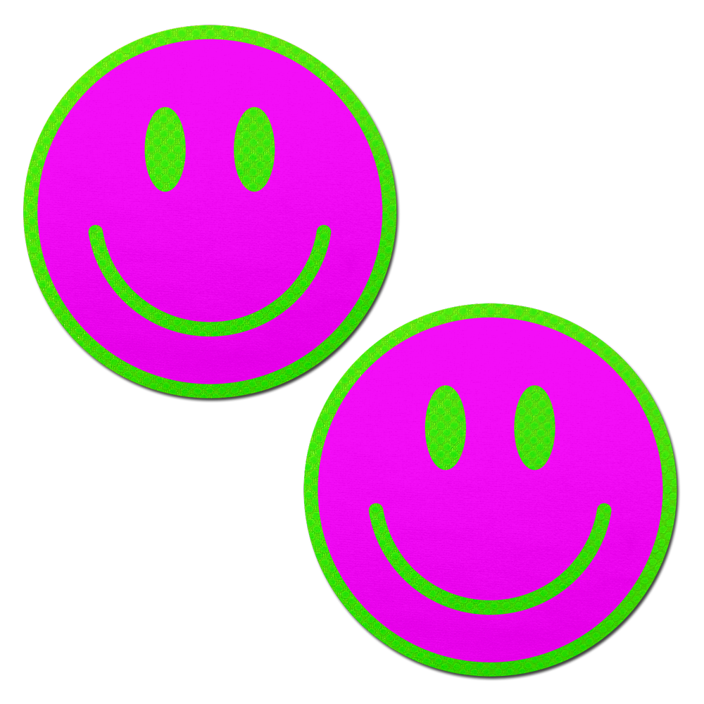 5-Pack: Neon Green Glow-in-the-Dark Pink Smiley Face Breast Pasties by Pastease®