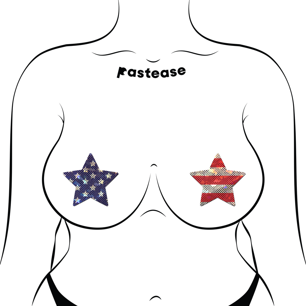 5-Pack: Star: Glittering Stars & Stripes Patriotic Star Nipple Pasties by Pastease® o/s