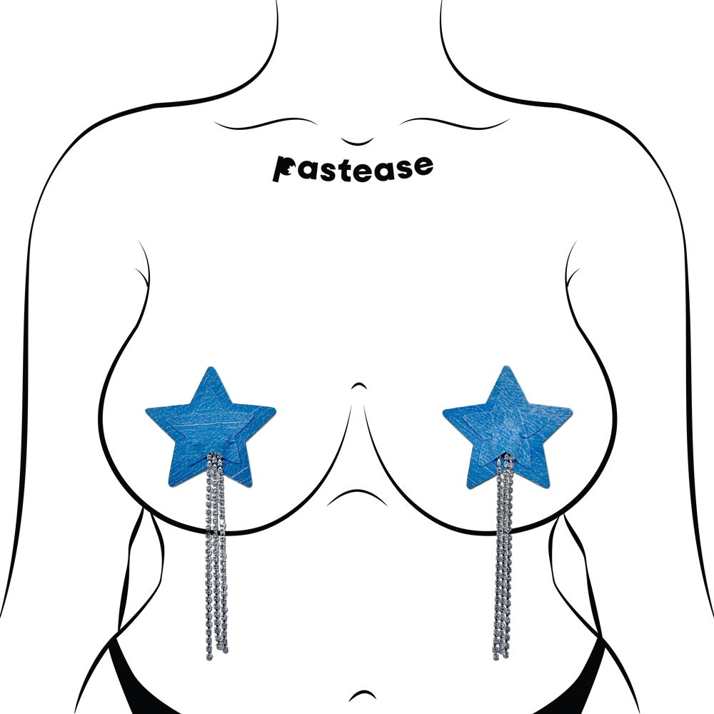 5-Pack: Tassel Pasties: Denim Star Pastease with Long Rhinestone Tassel Nipple Pasties by Pastease®