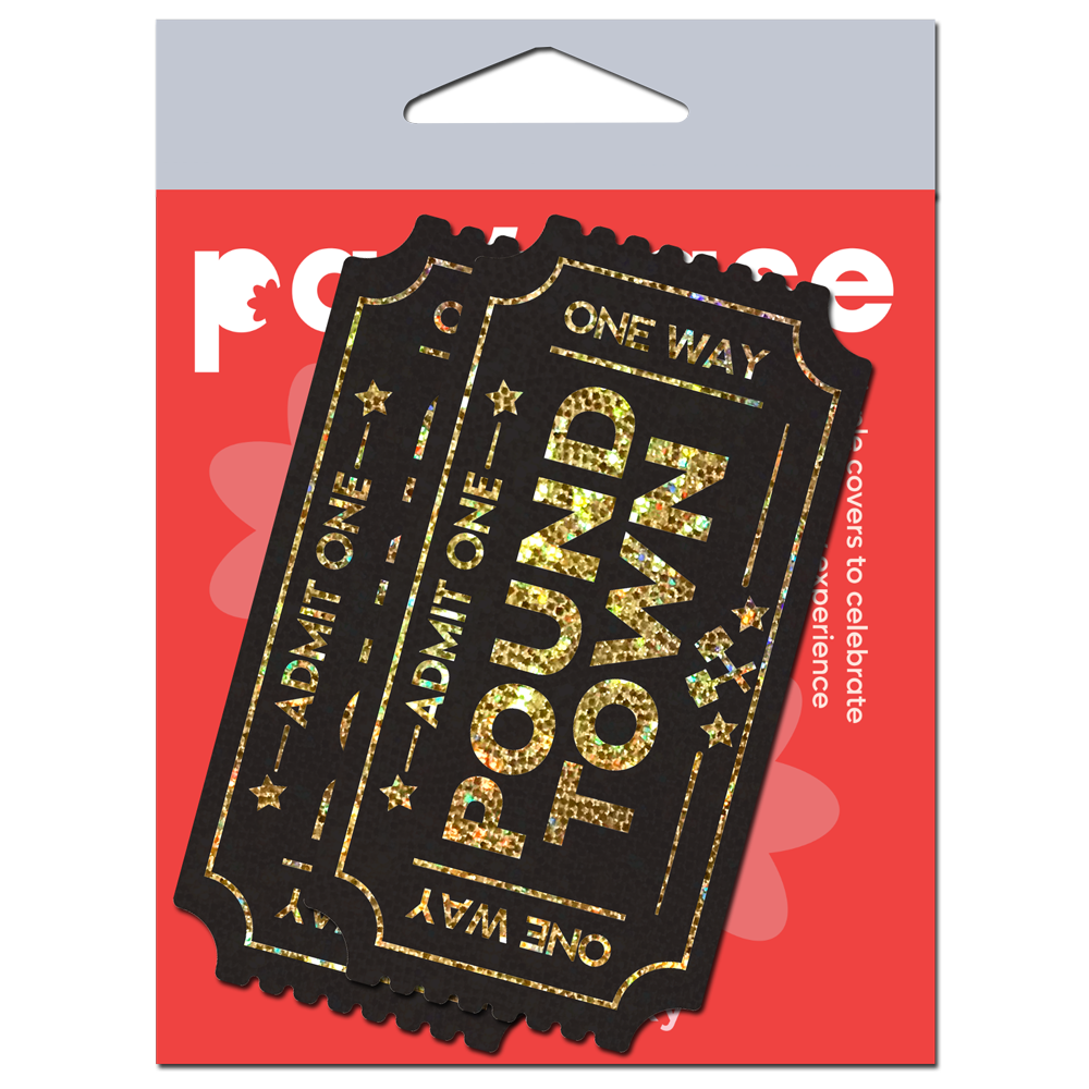5 Pack: Pound Town Pasties: One-Way Ticket to Pound Town Gold Glitter Nipple Covers by Pastease