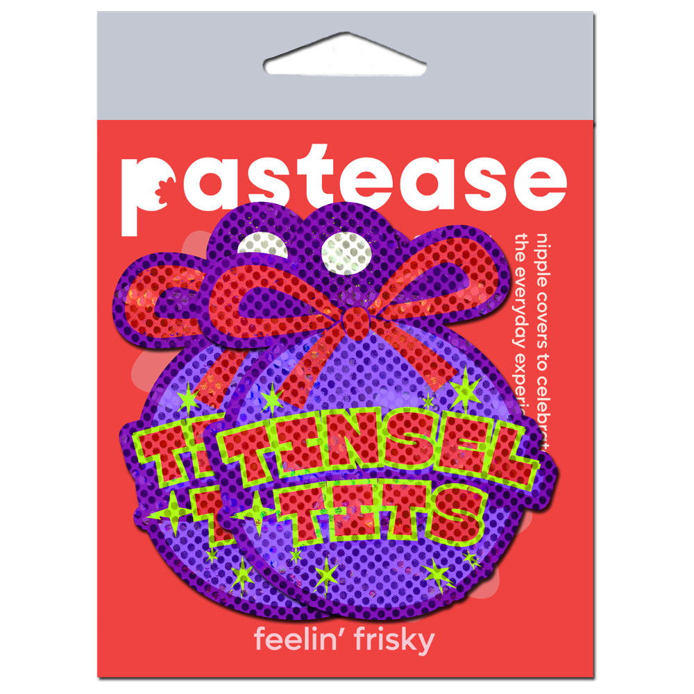 5-Pack: Tinsel Tits Holiday Ornament on Disco Glitter Purple Breast Pasties by Pastease®