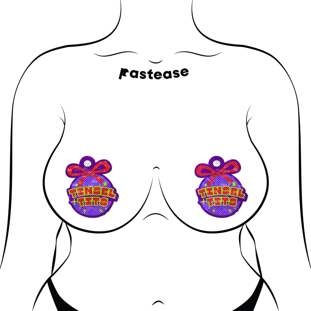 5-Pack: Tinsel Tits Holiday Ornament on Disco Glitter Purple Breast Pasties by Pastease®