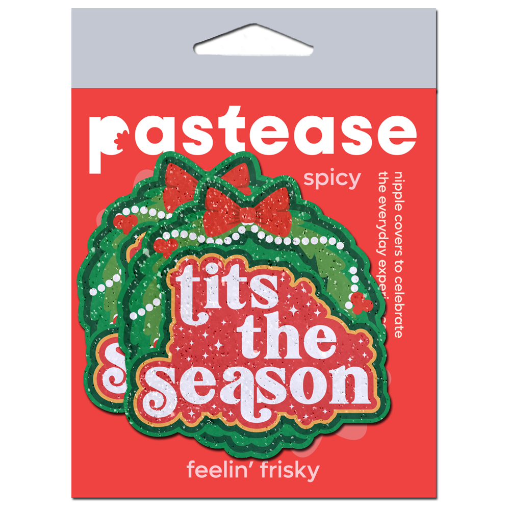 5-Pack: Tits the Season Holiday Green Wreath on Glittery Velvet Breast Pasties by Pastease®
