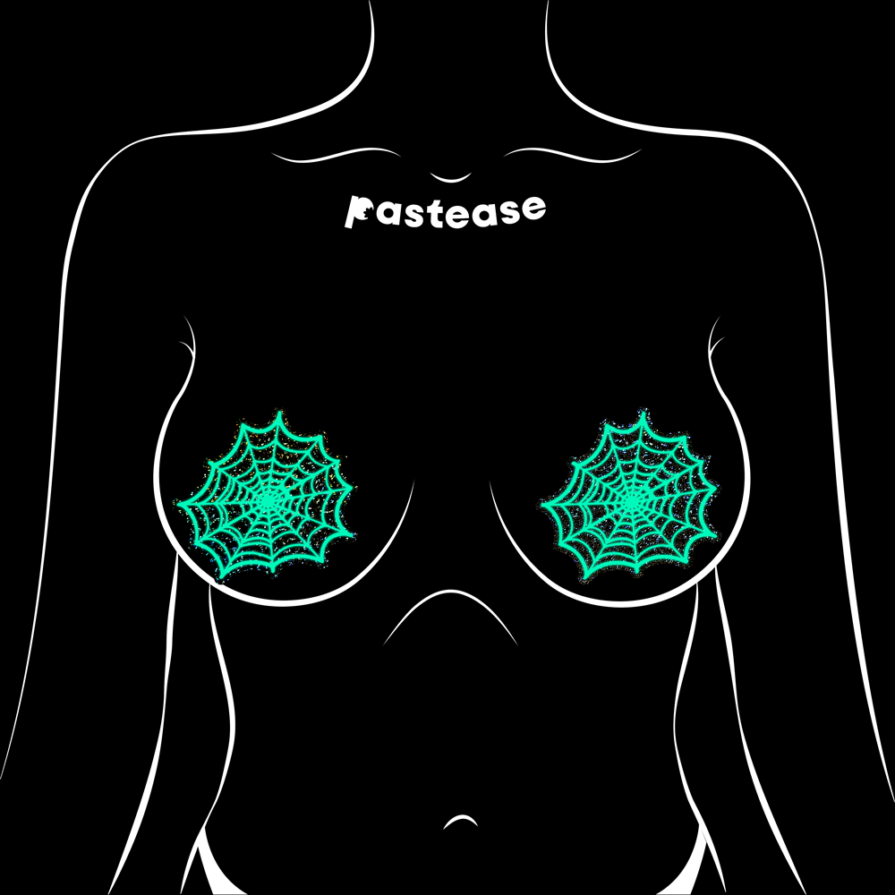 5-Pack: Web: Glitter Black Glow in the Dark Spooky Spider Web Nipple Covers by Pastease