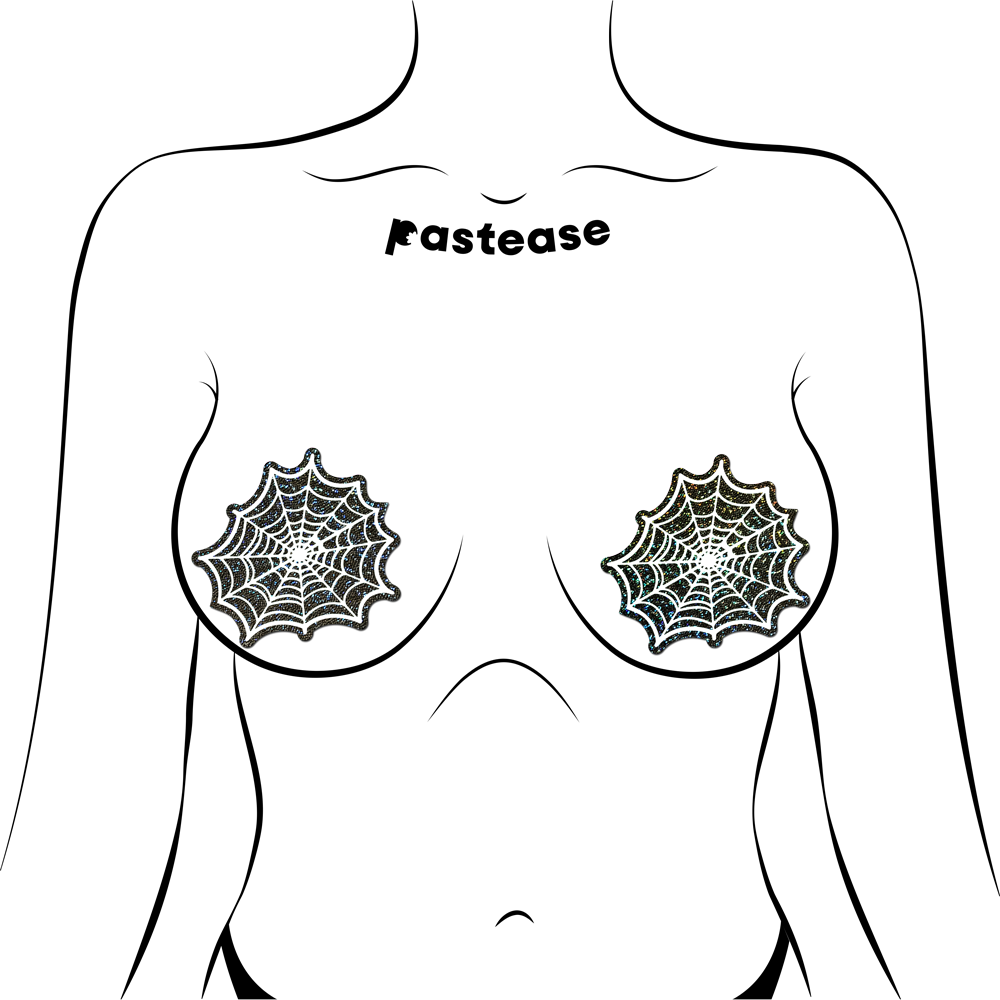 5-Pack: Web: Glitter Black Glow in the Dark Spooky Spider Web Nipple Covers by Pastease