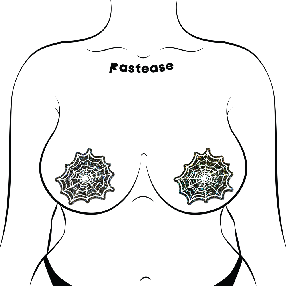 5-Pack: Web: Glitter Black Glow in the Dark Spooky Spider Web Nipple Covers by Pastease