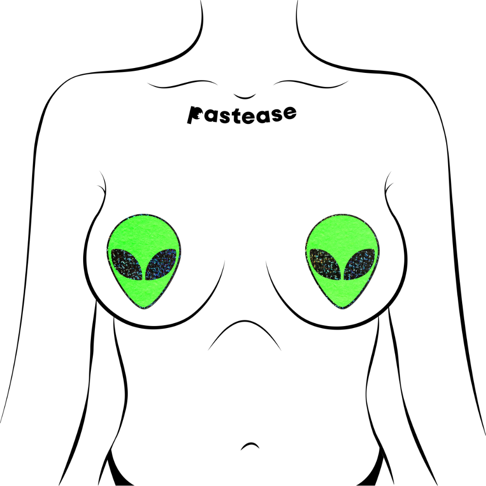5-Pack: Alien: Glow in the Dark with Glittering Black Eyes Nipple Pasties by Pastease® o/s