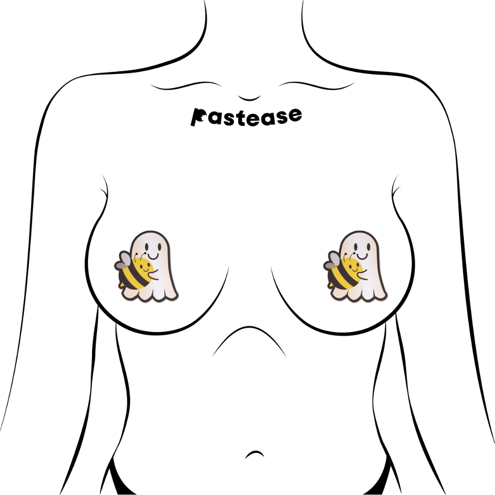 5 Pack: Boo-Bee Pasties: Kawaii Ghost with Bee Friend Nipple Covers by Pastease®
