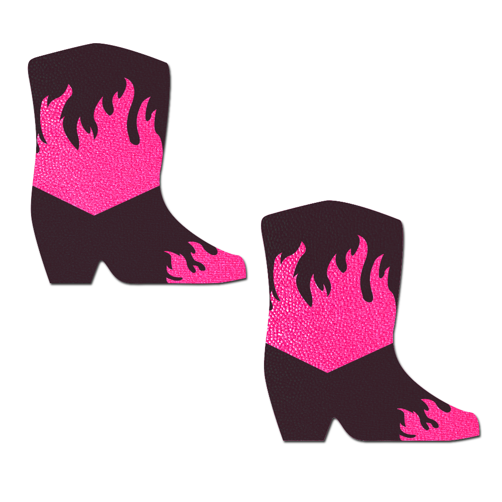 5 Pack: Boots: Neon Pink Flaming Cowboy Boot Nipple Pasties by Pastease®