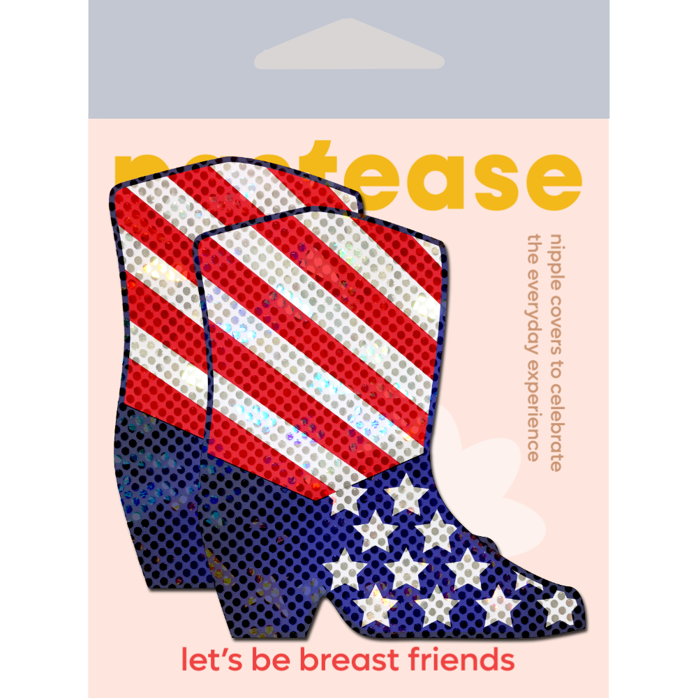 5-Pack: Boots: Sparkling Stars & Stripes USA Cowboy Boot Nipple Pasties by Pastease®