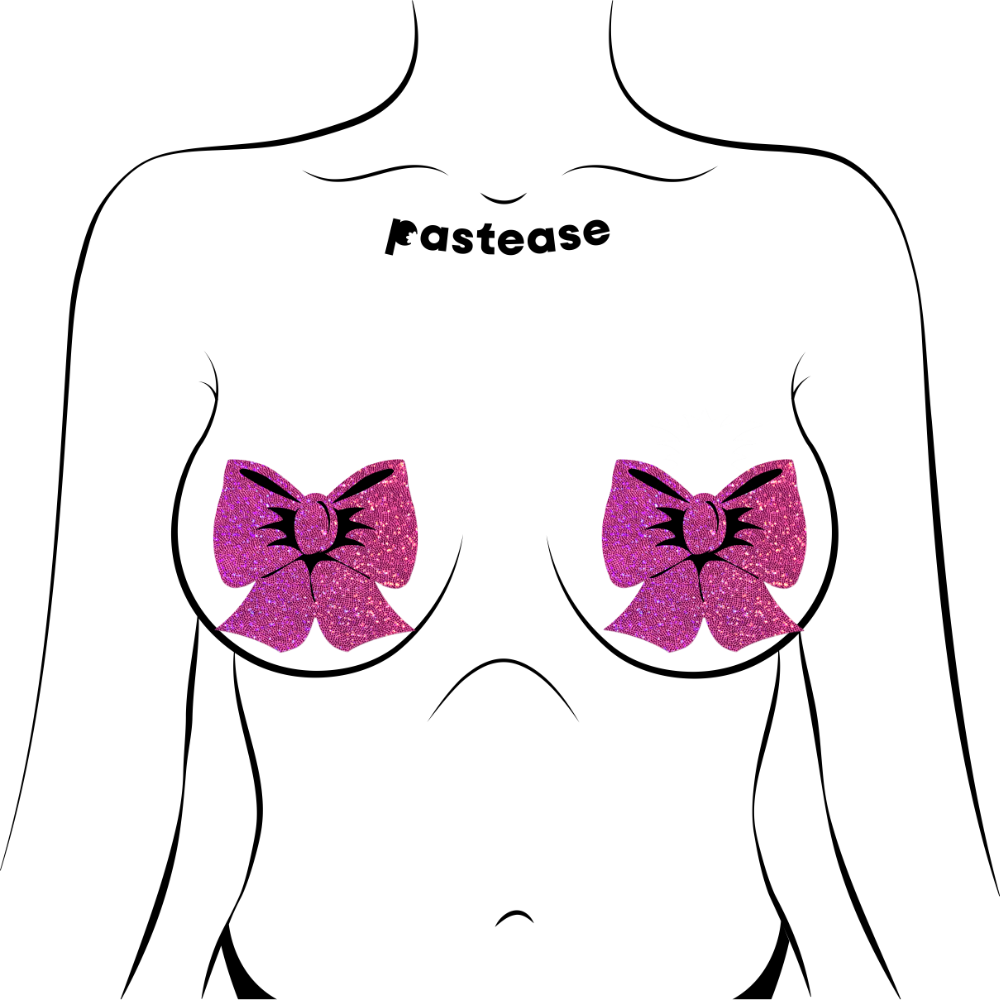 5-Pack: Glittering Hot Pink Bow Nipple Pasties by Pastease® o/s