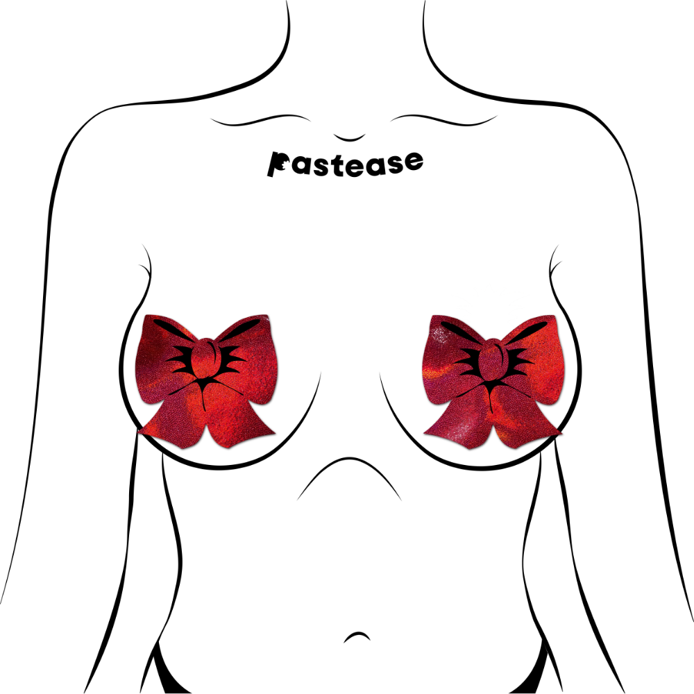 5-Pack: Bow: Holographic Red Bows Nipple Pasties by Pastease® o/s