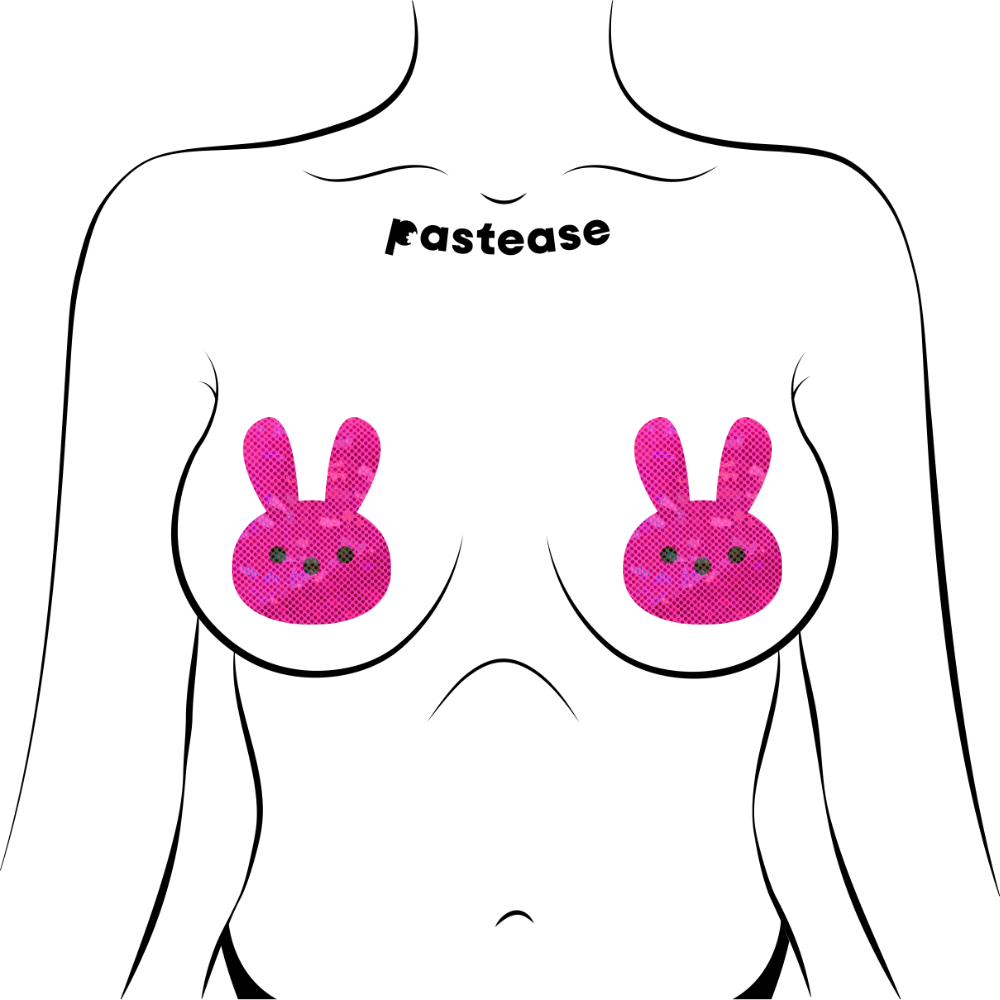 5 Pack: Bunny: Glittery Pink Marshmallow Easter Rabbit Nipple Pasties by Pastease® o/s