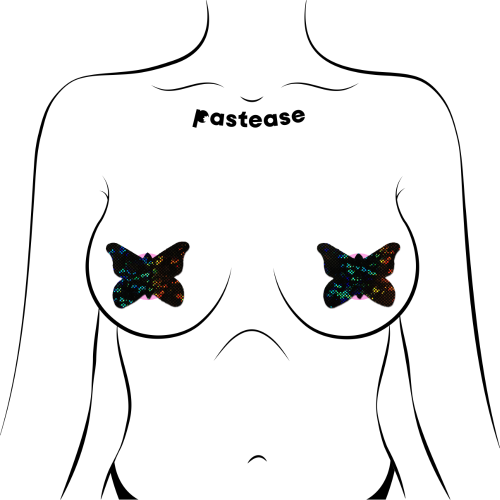 5 Pack: Butterfly: Shattered Glass Disco Ball Glitter Black Butterflies Nipple Pasties by Pastease® o/s