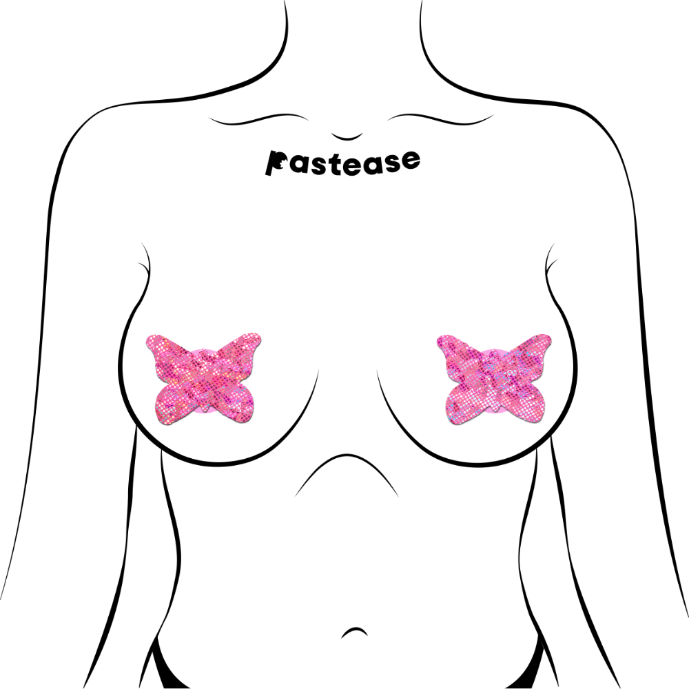 5 Pack: Butterfly: Shattered Glass Disco Ball Glitter Pink Butterflies Nipple Pasties by Pastease® o/s