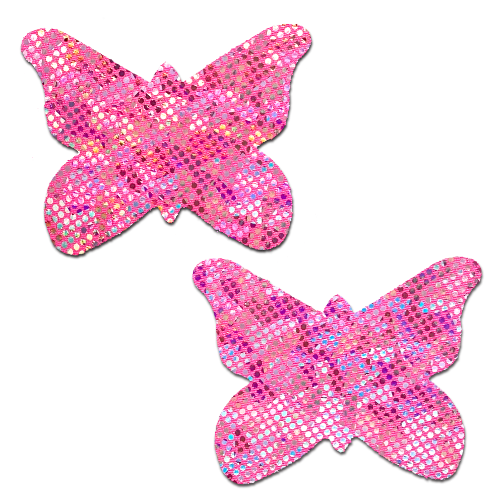 5 Pack: Butterfly: Shattered Glass Disco Ball Glitter Pink Butterflies Nipple Pasties by Pastease® o/s