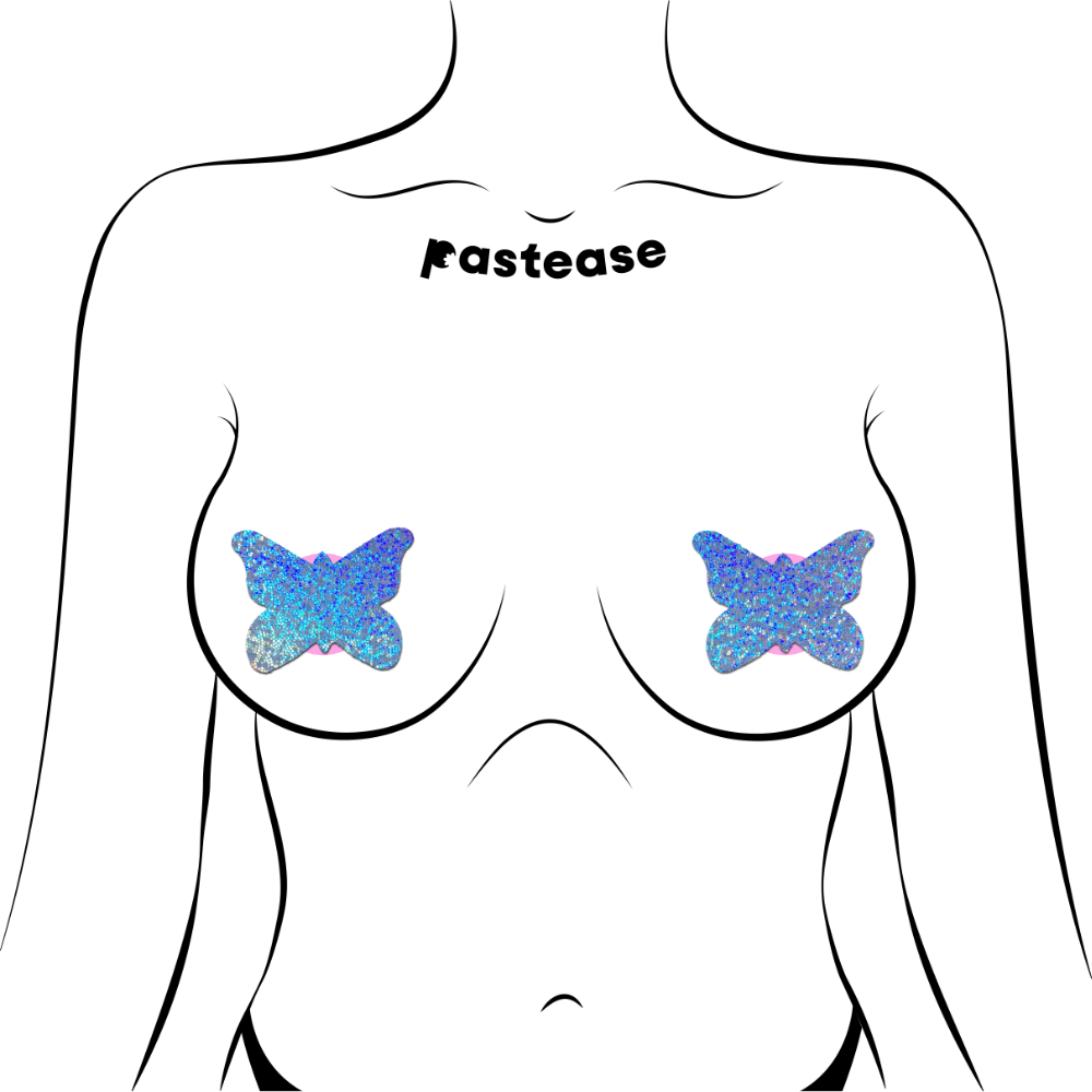 5 Pack: Butterfly: Baby Blue Glitter Butterflies Nipple Pasties by Pastease® o/s