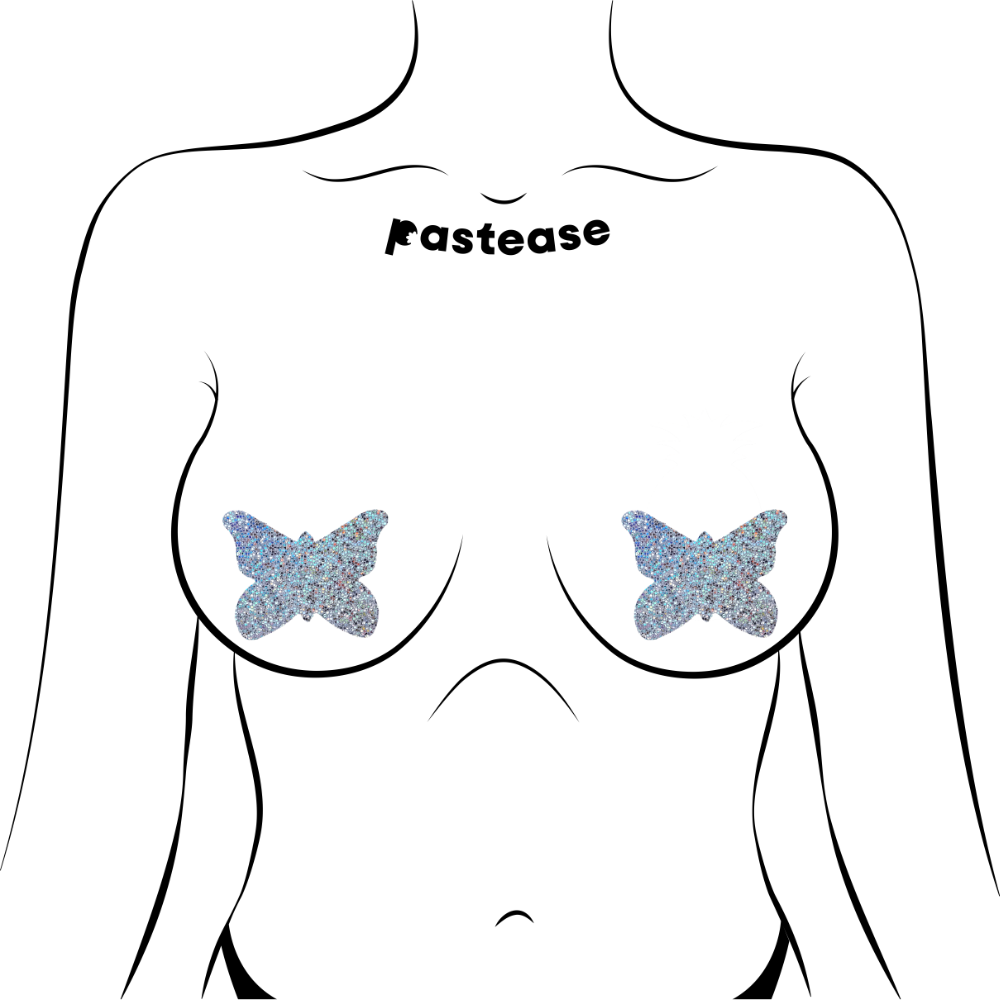 5 Pack: Butterfly: Silver Glitter Butterflies Nipple Pasties by Pastease® o/s