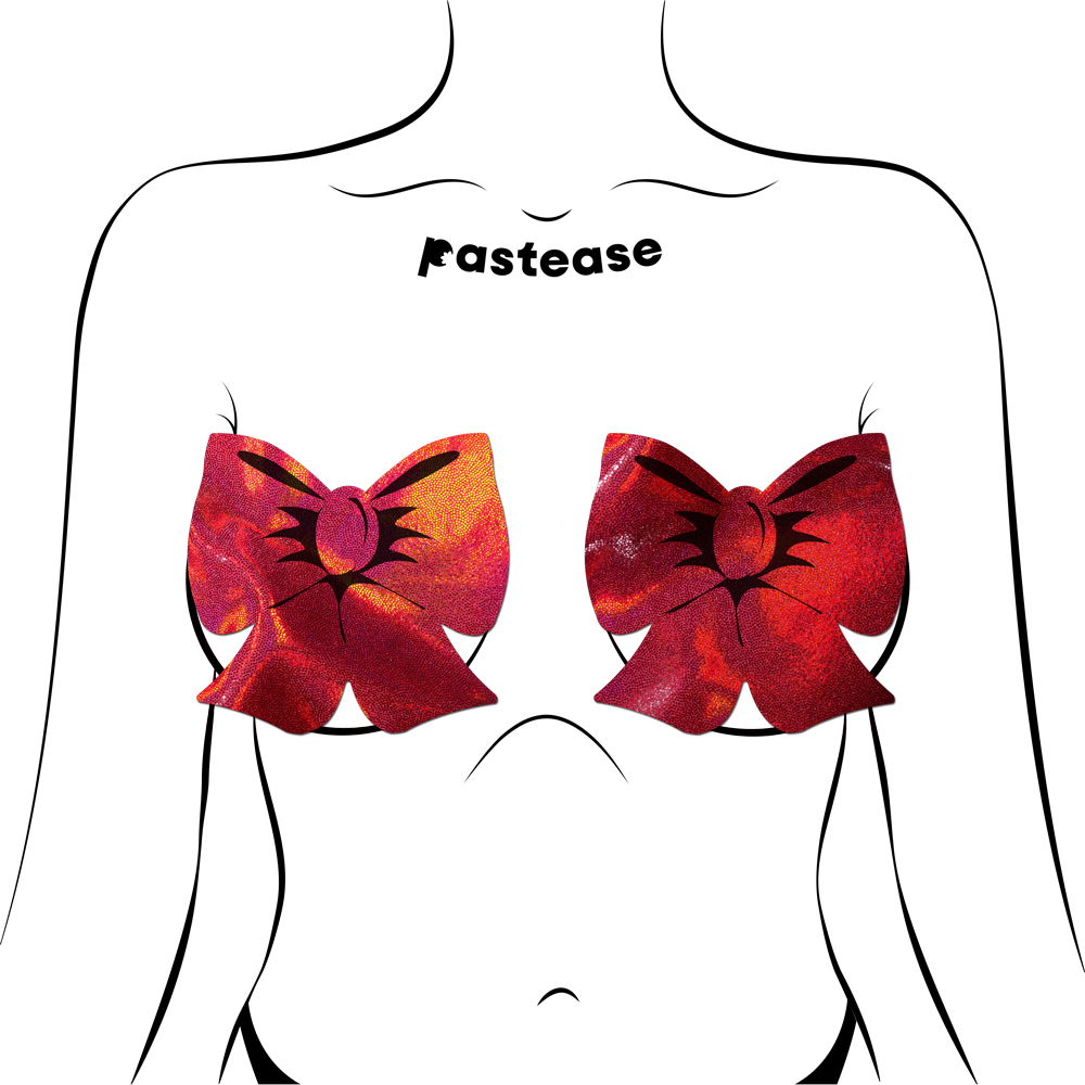 5 Pack: Coverage: Bow Red Holographic Breast Covers Support Tape by Pastease