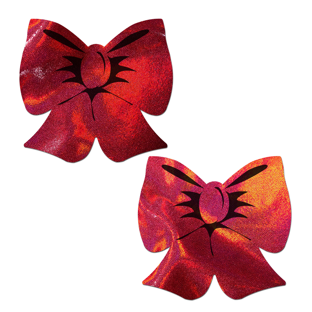 5 Pack: Coverage: Bow Red Holographic Breast Covers Support Tape by Pastease