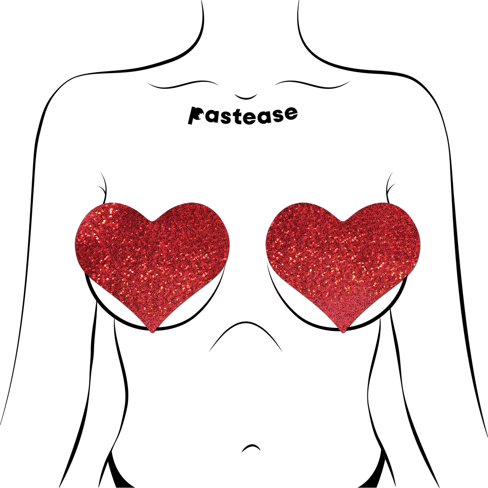 5 Pack: Coverage: Heart Glitter Red Full Breast Covers Support Tape by Pastease