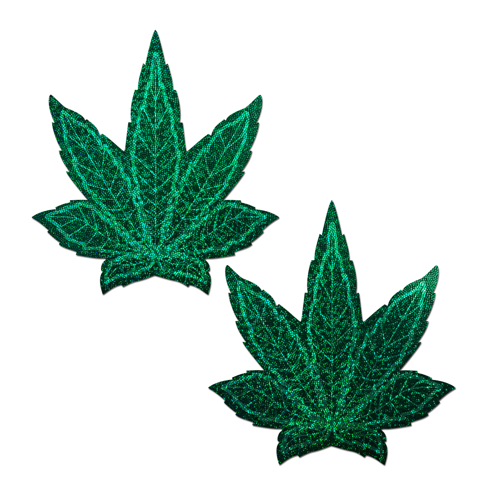 5 Pack: Coverage: Pot Leaf Glitter Green Full Breast Covers Support Tape by Pastease