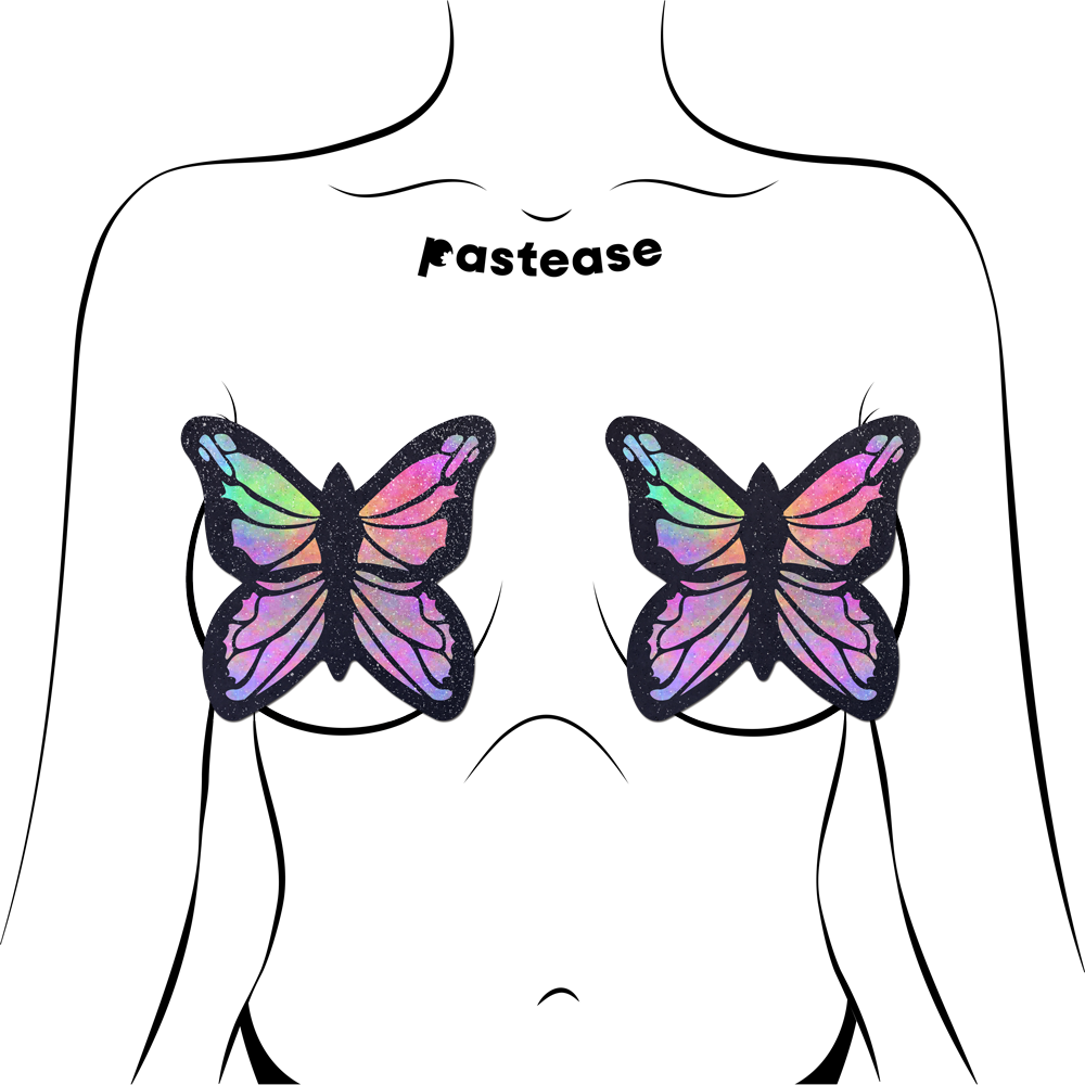 5 Pack: Coverage: Butterfly Rainbow Twinkle Velvet Full Breast Covers Support Tape by Pastease