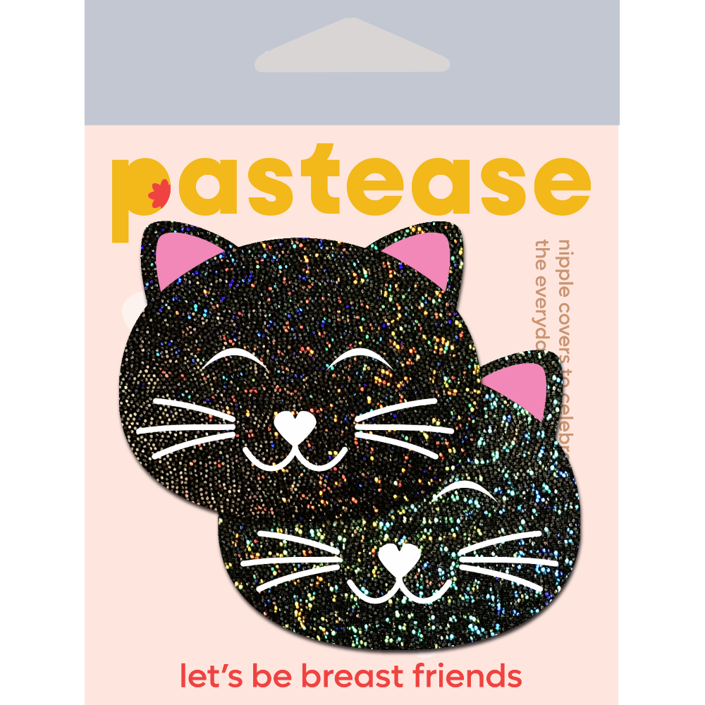 5-Pack: Kitty Cat: Happy Black Glitter Kitty Cat Nipple Pasties by Pastease® o/s