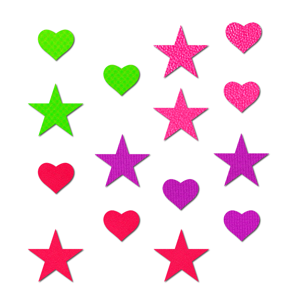 5-Pack: Pastease Confetti: Neon Green, Red, Pink & Purple Baby Star & Heart Body Pasties by Pastease®