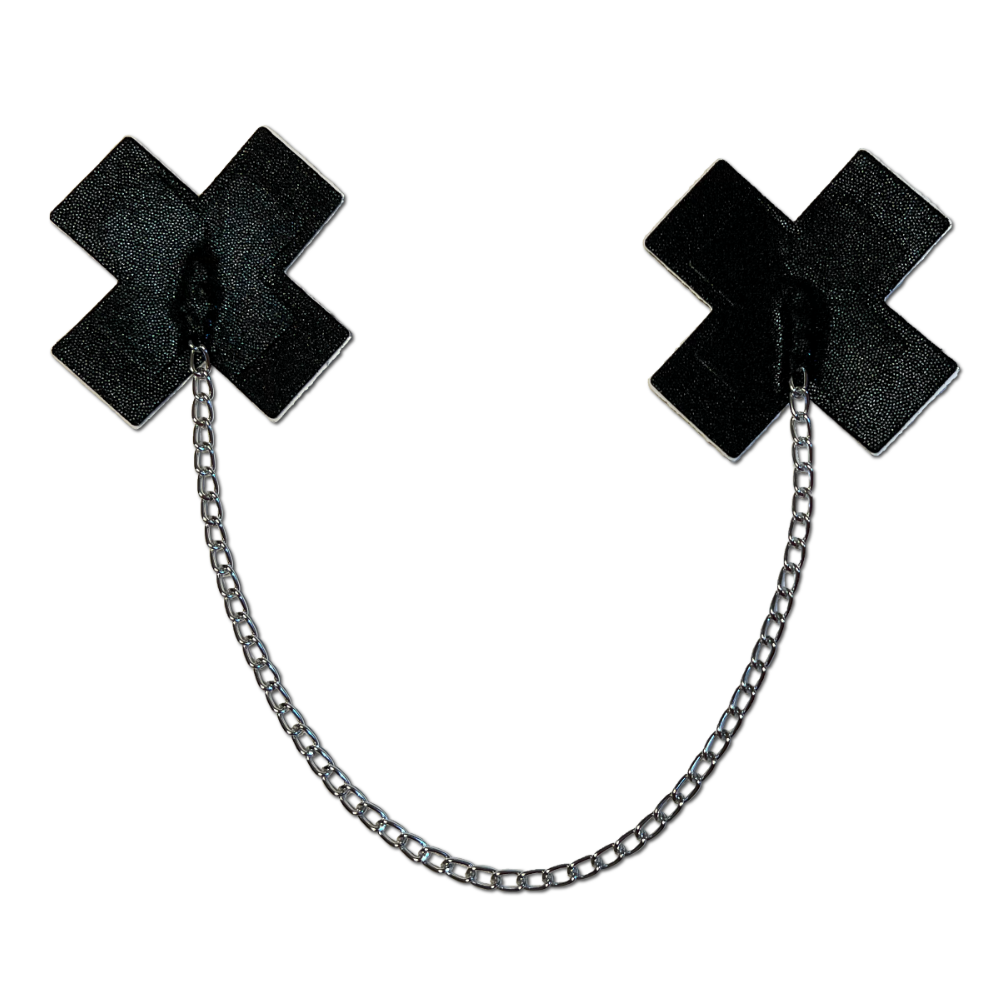 5-Pack: Chains: Liquid Black Plus X Cross with Chunky Silver Chain Nipple Pasties by Pastease® o/s