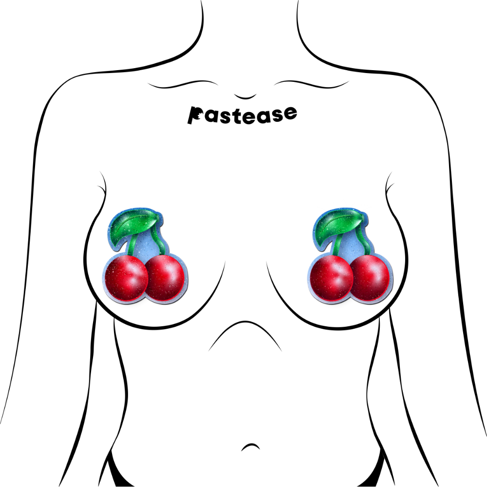 5-Pack: Cherry: Red Cherries on Glitter Velvet Nipple Pasties by Pastease® o/s