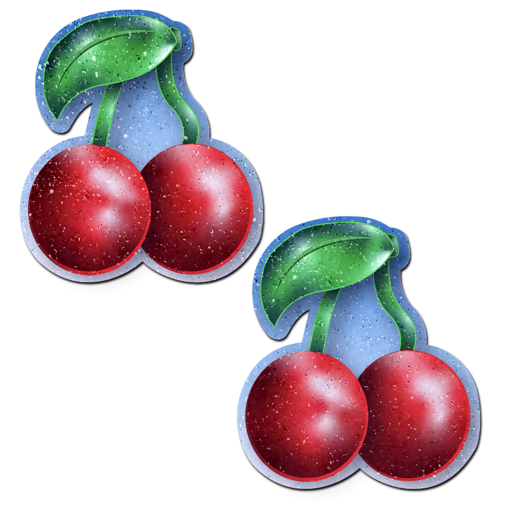5-Pack: Cherry: Red Cherries on Glitter Velvet Nipple Pasties by Pastease® o/s