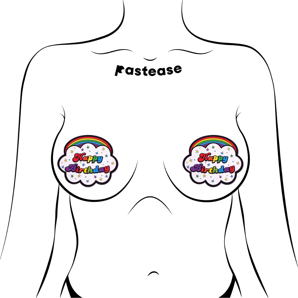 5-Pack: Cloud: Rainbow 'Happy Birthday' Cloud Nipple Pasties by Pastease® o/s