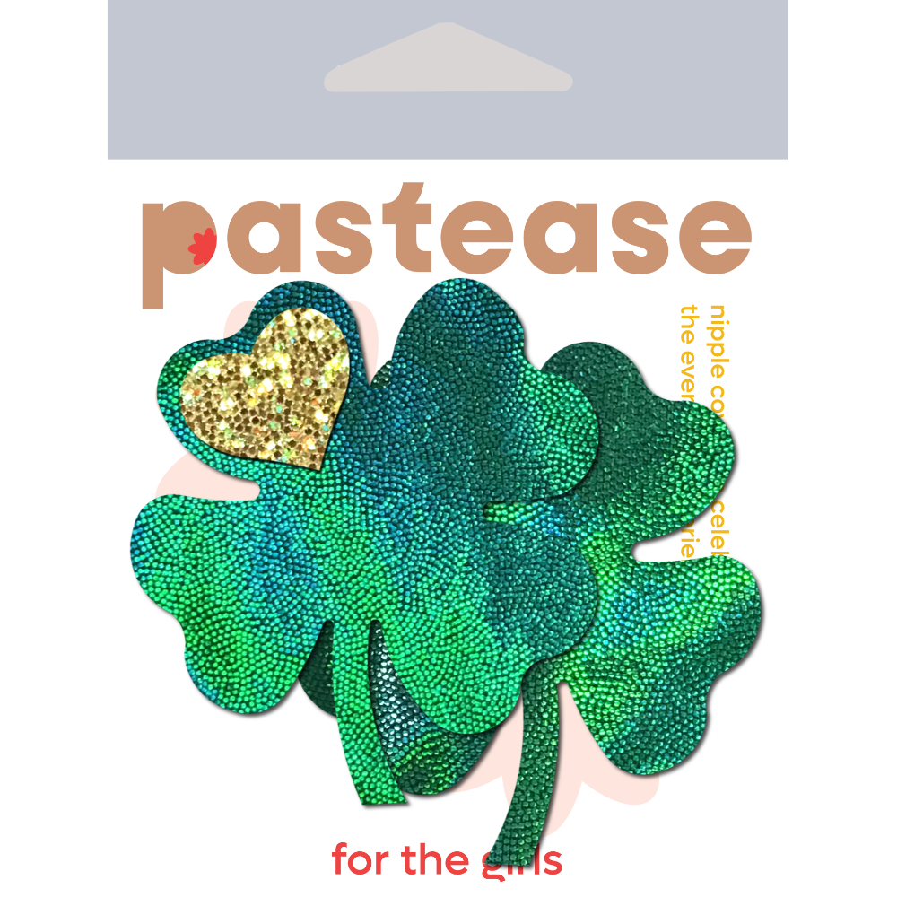 5-Pack: Four Leaf Clover: Holographic Green Shamrocks with Hearts o' Gold Nipple Pasties by Pastease® o/s