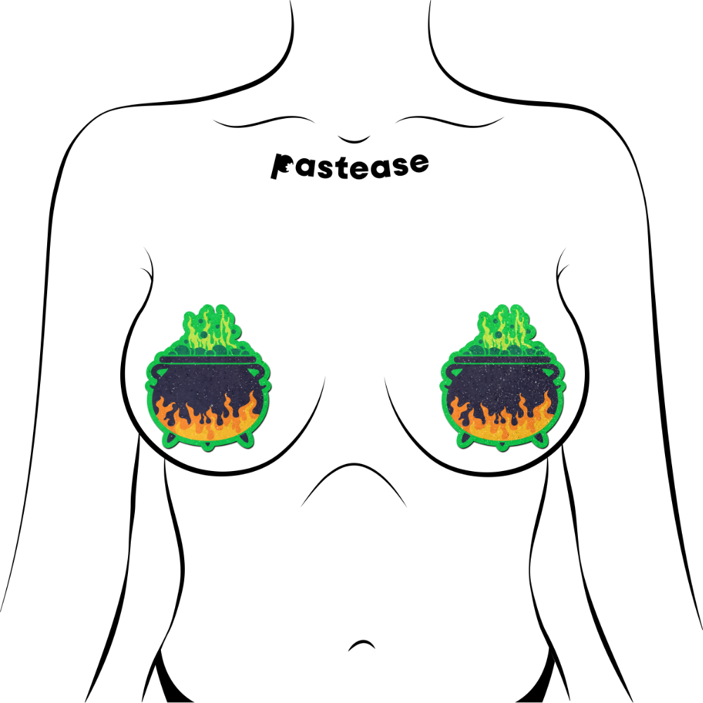 5-Pack: Cauldron: Black & Green Flaming Bubbling Witches Brew Nipple Pasties by Pastease o/s