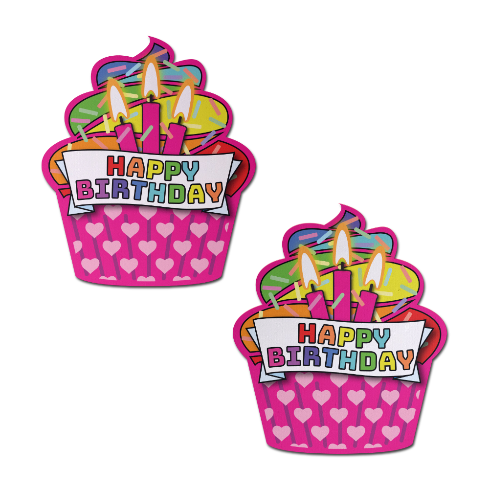 5-Pack: Cupcake: Pink & Multi-Color Happy Birthday Nipple Pasties by Pastease® o/s