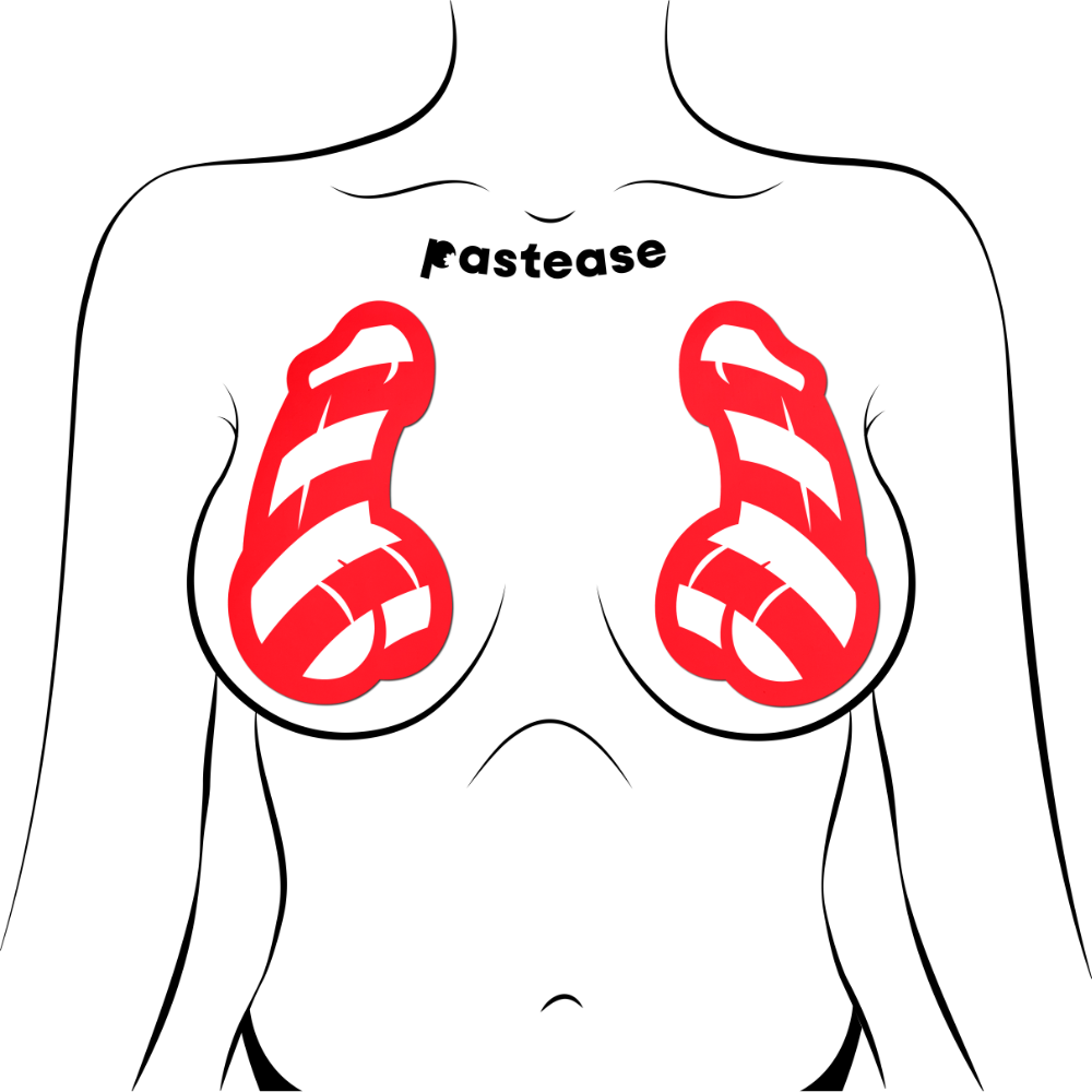 5-Pack: Penis: Red and White Stripe Candy Cane Dick Nipple Pasties by Pastease® o/s