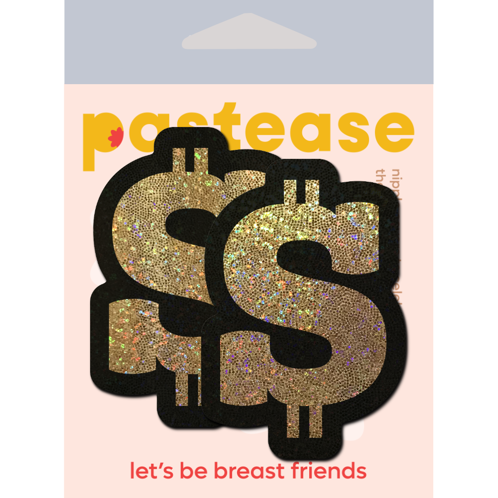 5-Pack: Money: Gold Glitter Dollar Sign Nipple Pasties by Pastease® o/s