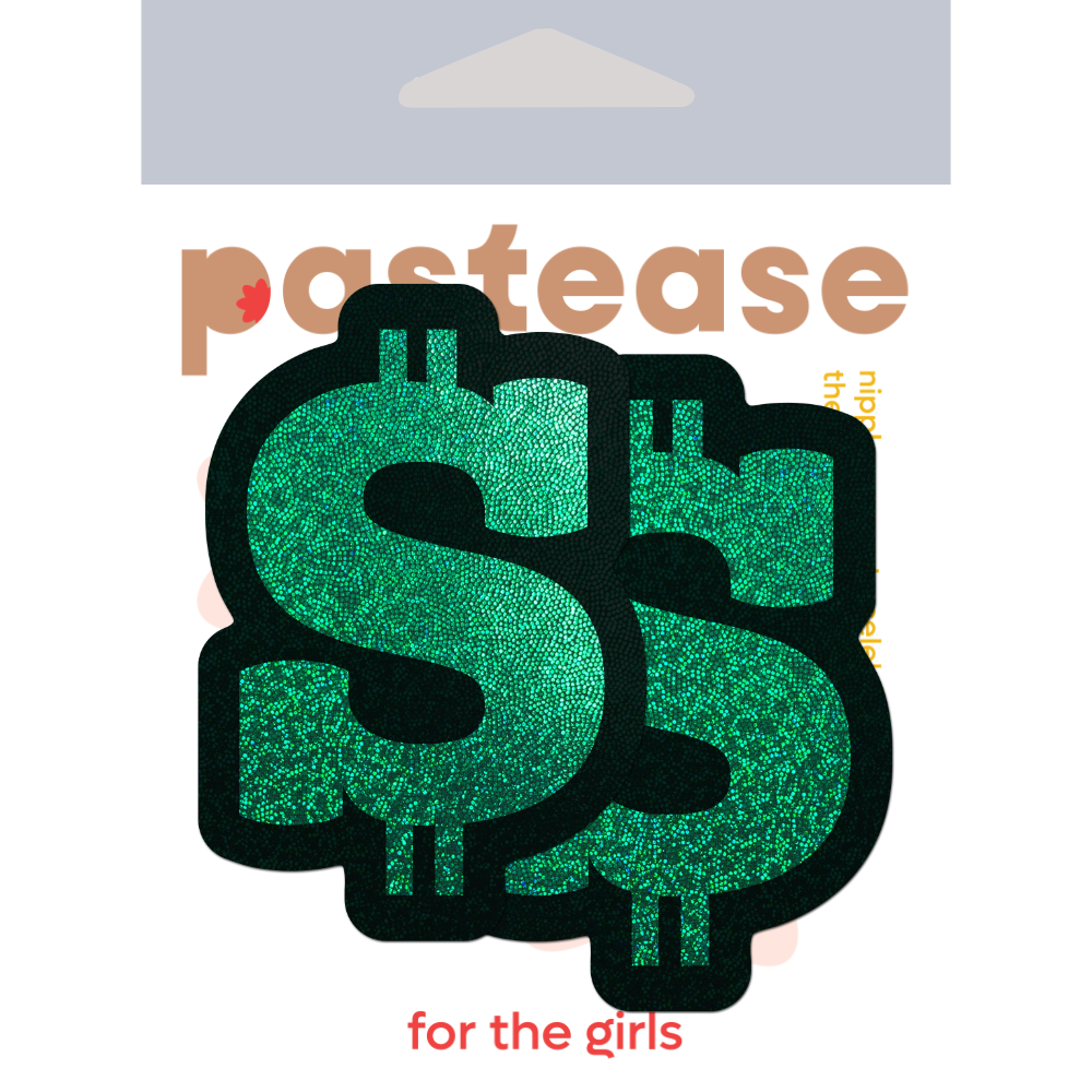 5-Pack: Money: Green Glitter Dollar Sign Nipple Pasties by Pastease® o/s