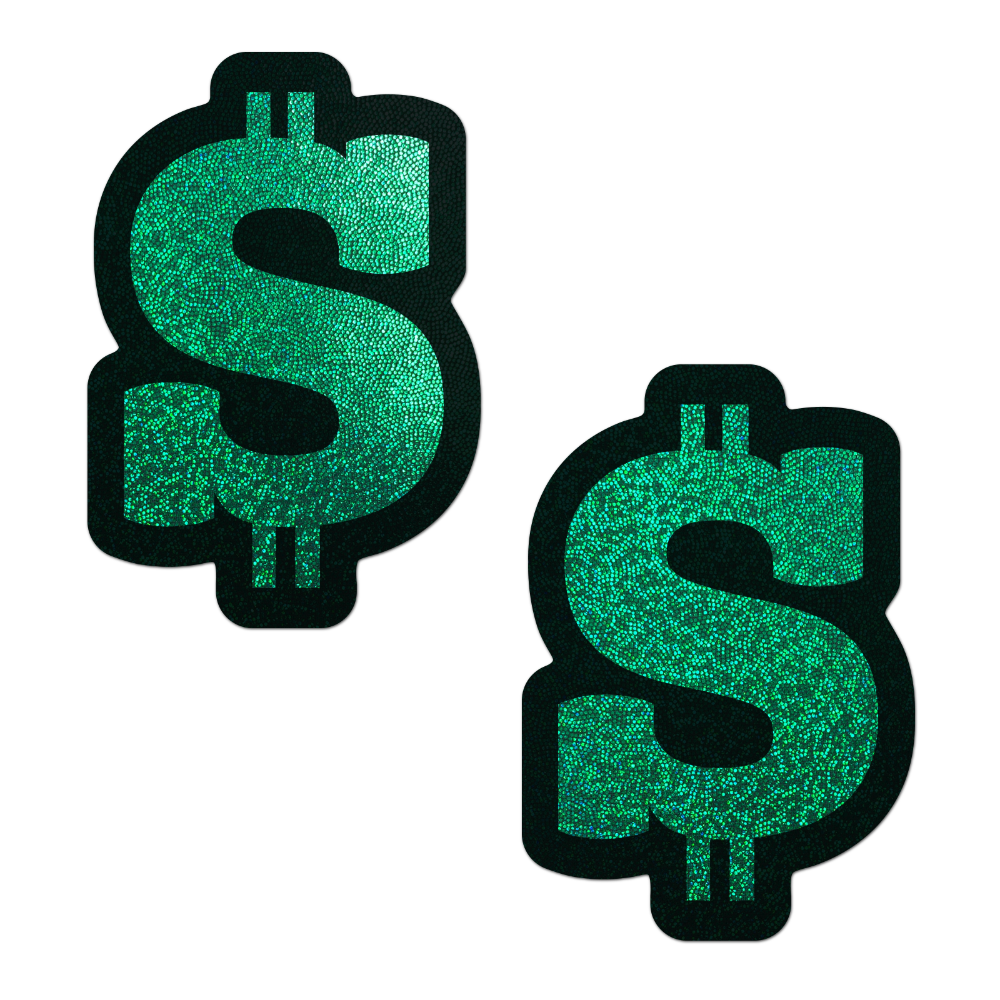 5-Pack: Money: Green Glitter Dollar Sign Nipple Pasties by Pastease® o/s