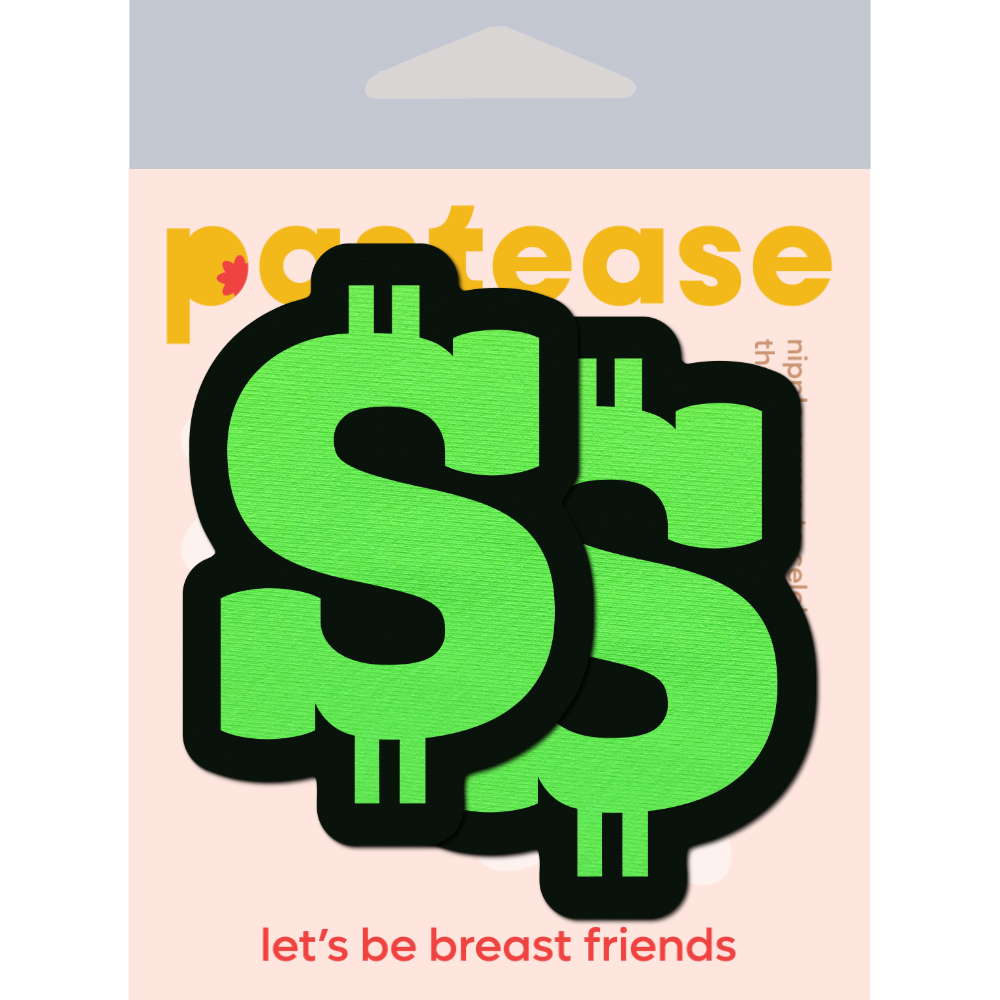 5-Pack: Money: Neon Green Dollar Sign Nipple Pasties by Pastease® o/s