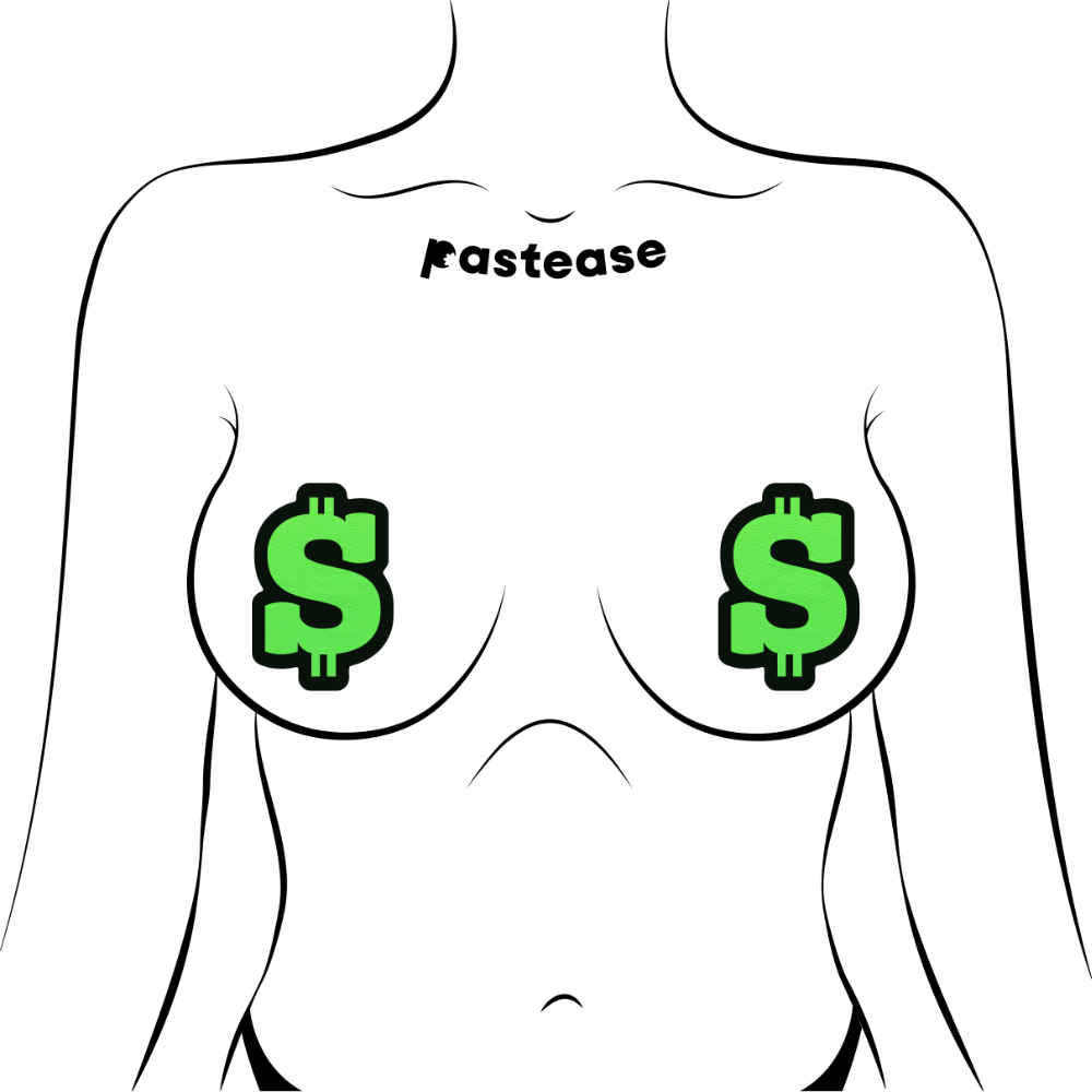 5-Pack: Money: Neon Green Dollar Sign Nipple Pasties by Pastease® o/s