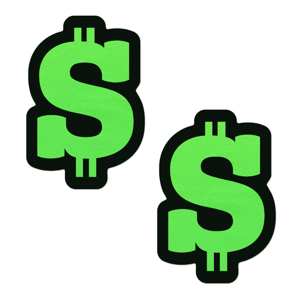 5-Pack: Money: Neon Green Dollar Sign Nipple Pasties by Pastease® o/s