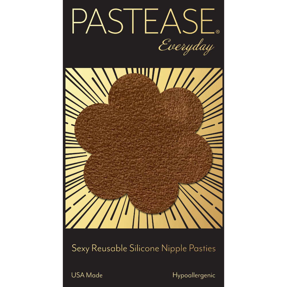 5-Pack: Reusable Pasties: Cocoa Dark Brown Nude Vegan Suede Flower Reusable Nipple Covers by Pastease Everyday⢠o/s