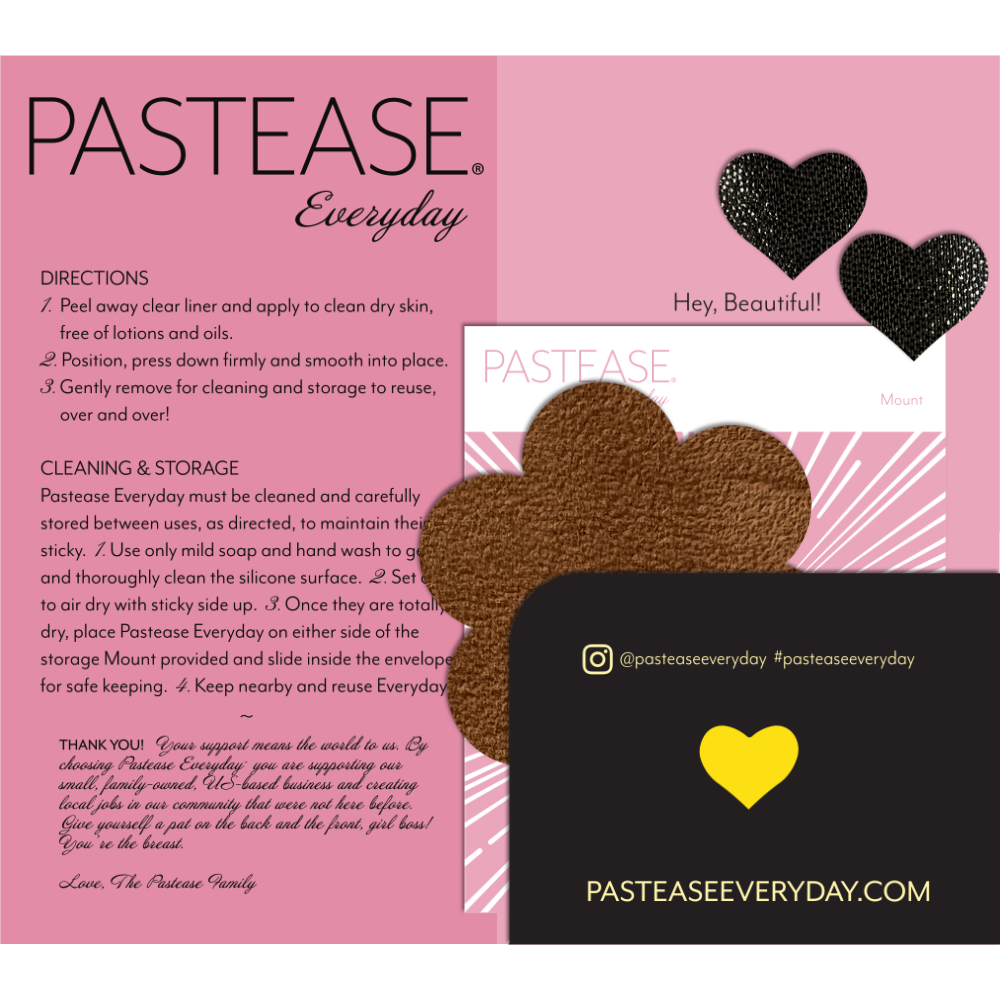 5-Pack: Reusable Pasties: Cocoa Dark Brown Nude Vegan Suede Flower Reusable Nipple Covers by Pastease Everyday™ o/s