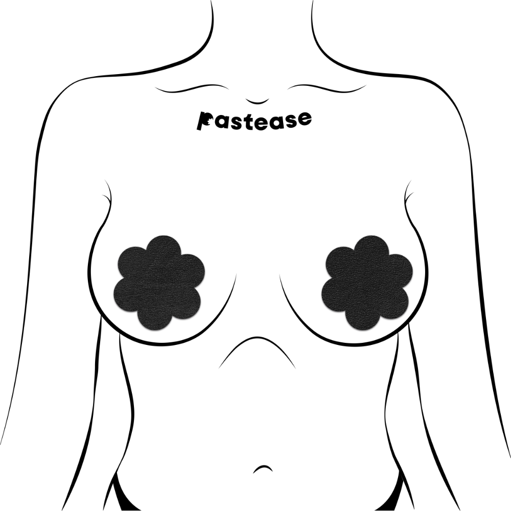 5-Pack: Reusable Pasties: Onyx Flat Black Vegan Suede Flower Reusable Nipple Covers by Pastease Everyday™ o/s