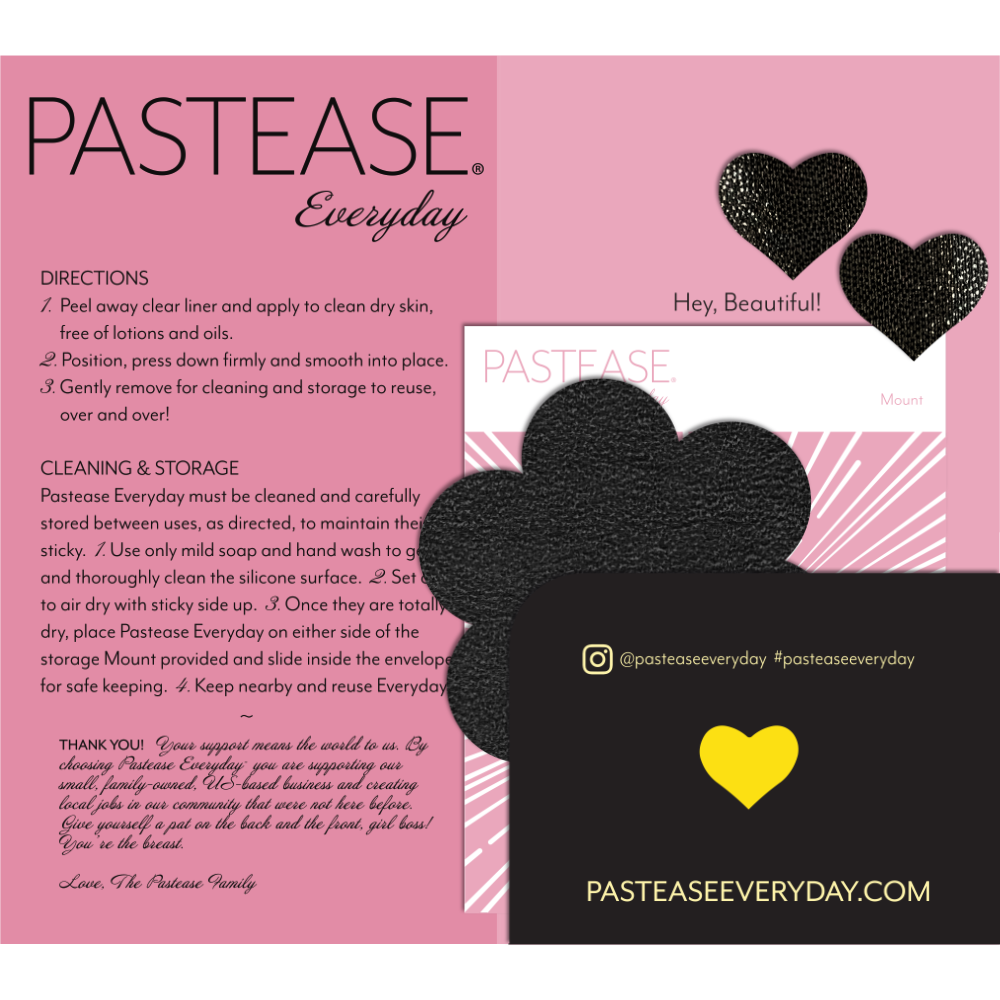5-Pack: Reusable Pasties: Onyx Flat Black Vegan Suede Flower Reusable Nipple Covers by Pastease Everyday™ o/s