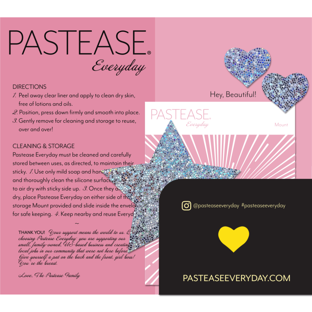 5-Pack: Everyday Reusable: Glittering Silver Star Reusable Nipple Pasties by Pastease® Everyday o/s