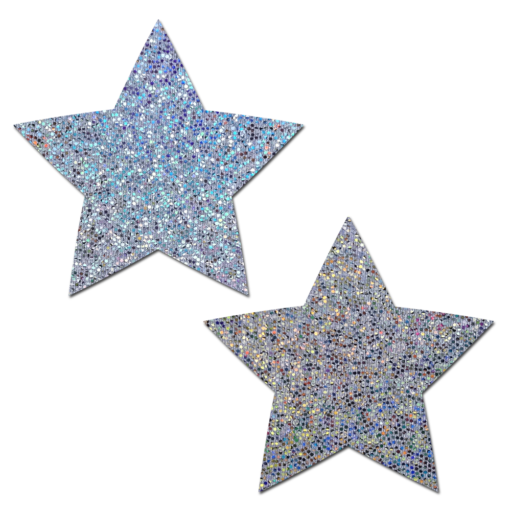 5-Pack: Everyday Reusable: Glittering Silver Star Reusable Nipple Pasties by Pastease® Everyday o/s