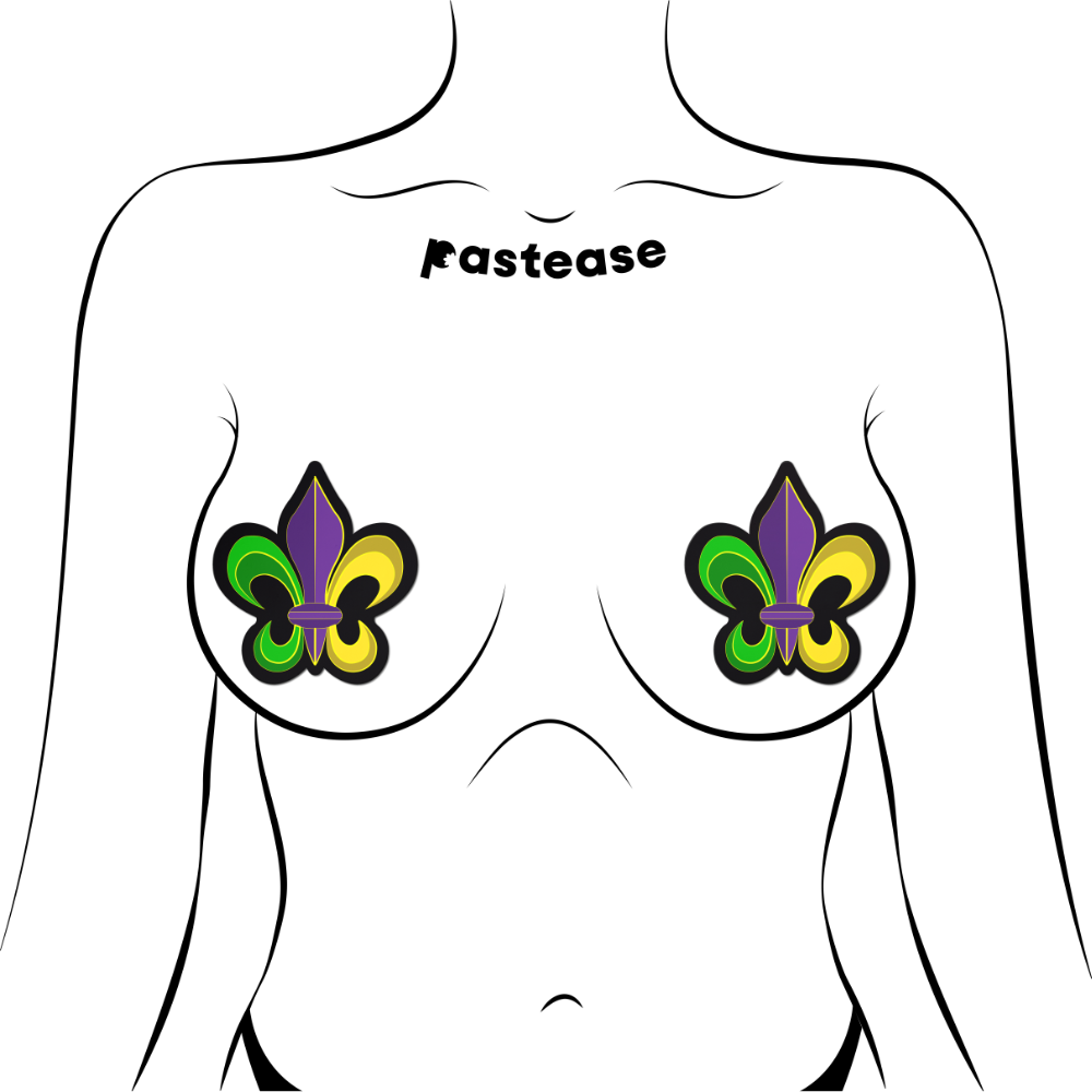 5-Pack: Fleur-de-lis: Purple, Yellow & Green Mardi Gras Nipple Pasties by Pastease®